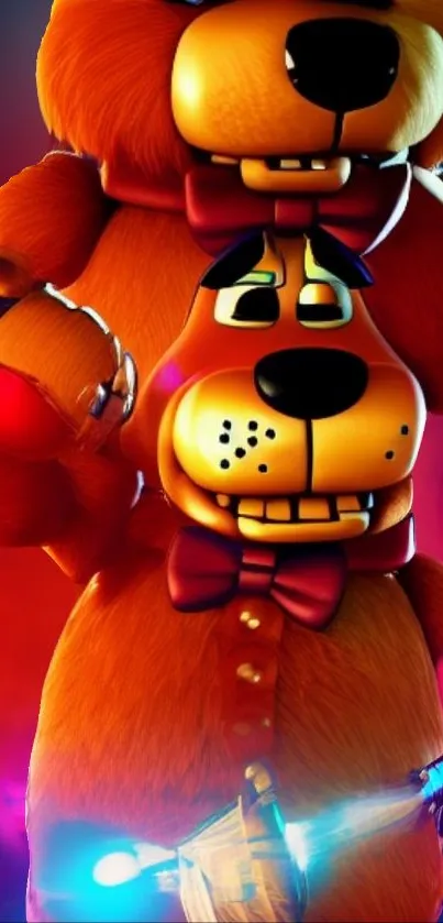 Cartoon bear with vibrant orange colors and playful design on a phone wallpaper.
