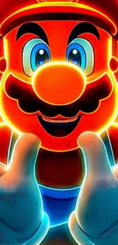 Vibrant neon cartoon character art in orange-red glow.