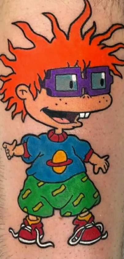 Vibrant colorful cartoon character tattoo design on skin.