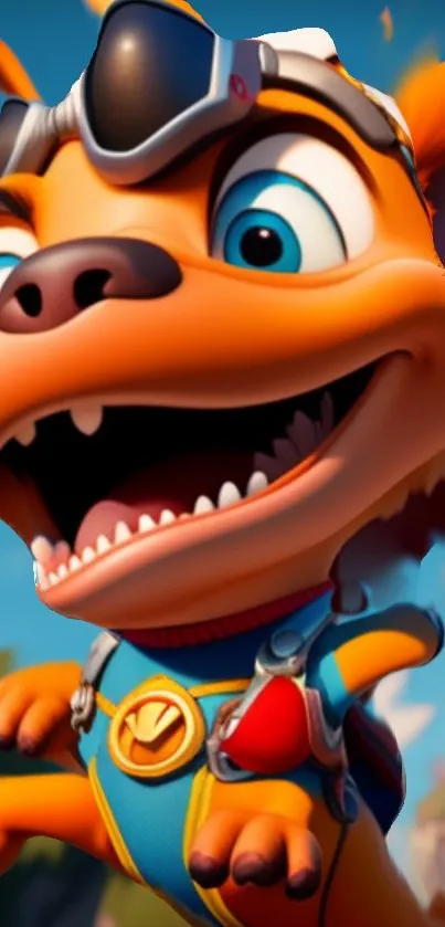 Colorful cartoon character in dynamic action on mobile wallpaper.