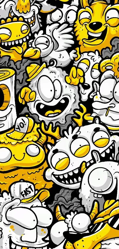 Vibrant yellow and black cartoon character wallpaper.