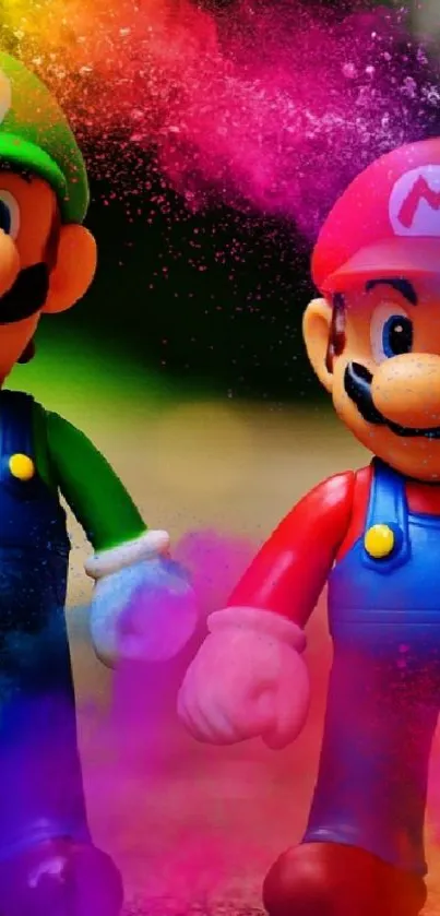 Colorful cartoon characters with graffiti on a mobile wallpaper.