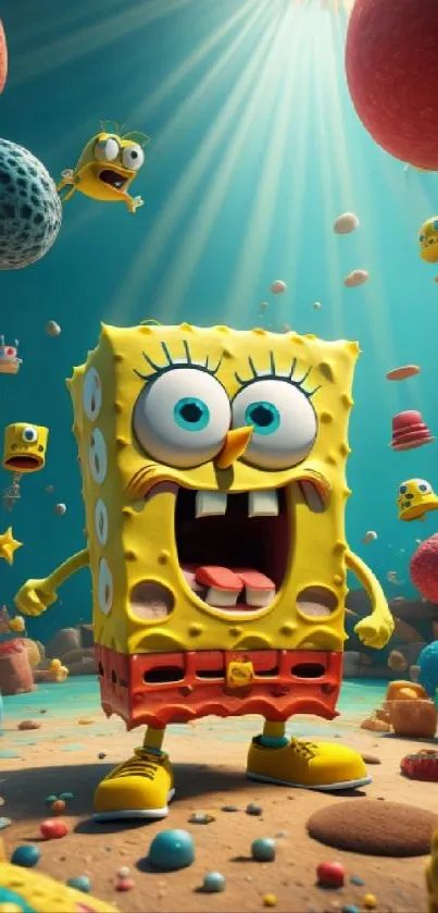Vibrant cartoon character in underwater world wallpaper.
