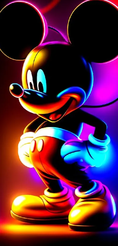 Vibrant cartoon character with neon glow in a colorful mobile wallpaper.