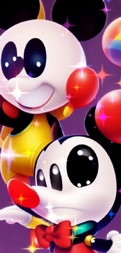 Bright and playful cartoon characters on a mobile wallpaper.