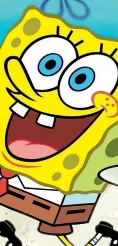 Cheerful cartoon sponge on a vibrant background