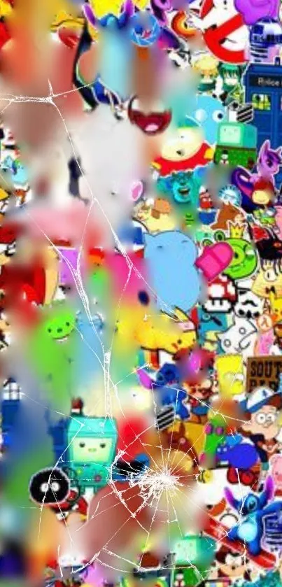 Vibrant cartoon collage wallpaper with diverse characters.