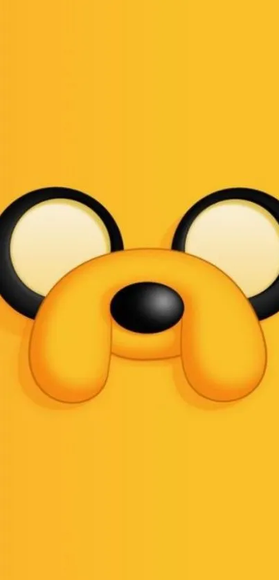 Playful cartoon dog face on a vibrant yellow background.