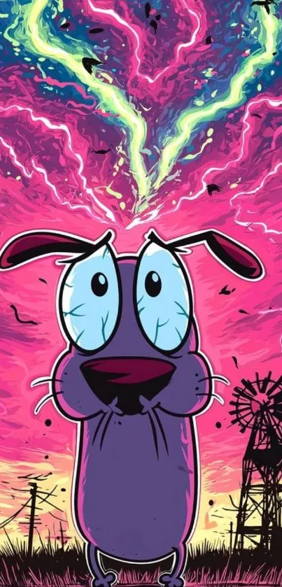 Cartoon dog with vibrant pink sky background wallpaper.