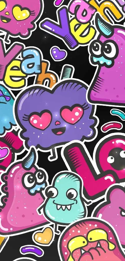 Colorful cartoon doodles wallpaper with cute, quirky characters and vibrant colors.