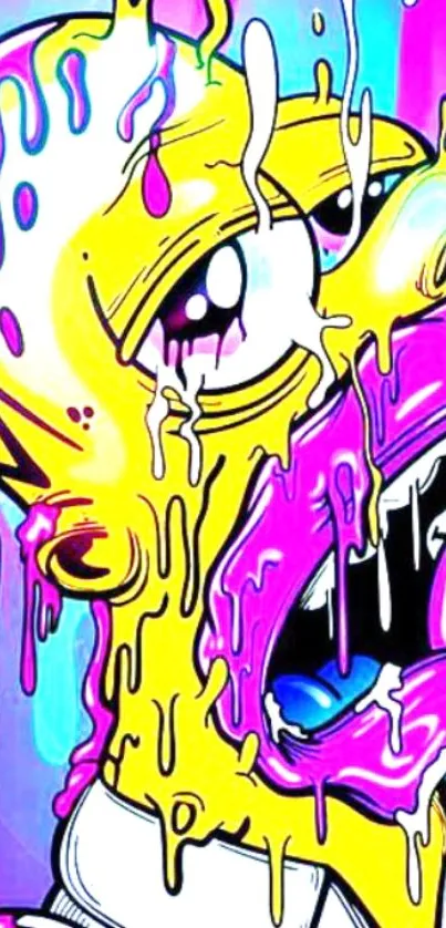 Vibrant cartoon character with colorful drip effect.