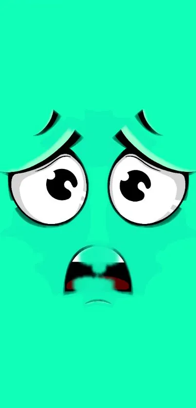 Teal background cartoon face with big eyes and fun expression on mobile wallpaper.