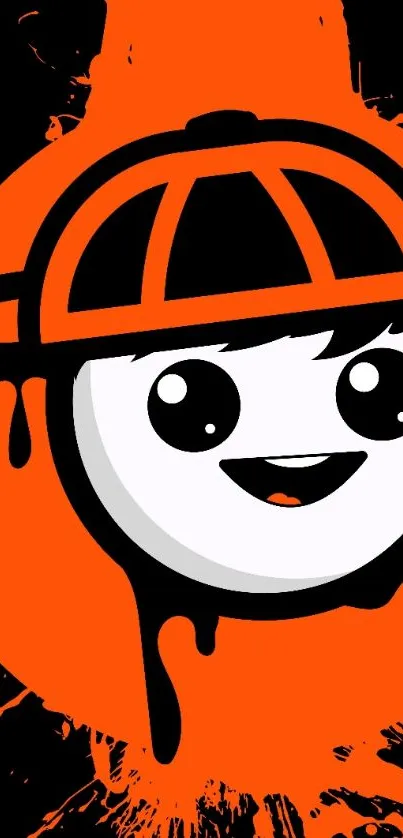 Cartoon character with orange graffiti background on mobile wallpaper.