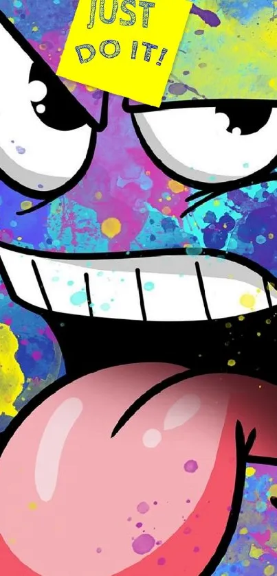 Vibrant and playful graffiti cartoon wallpaper with colorful splashes and bold design.