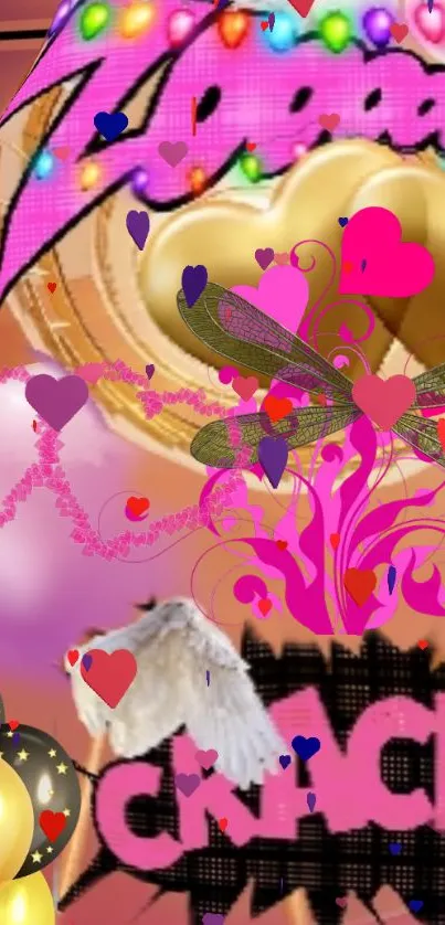 Colorful pop art wallpaper with vibrant pinks and playful elements.