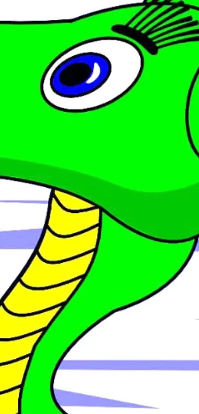 Green cartoon snake with vibrant colors