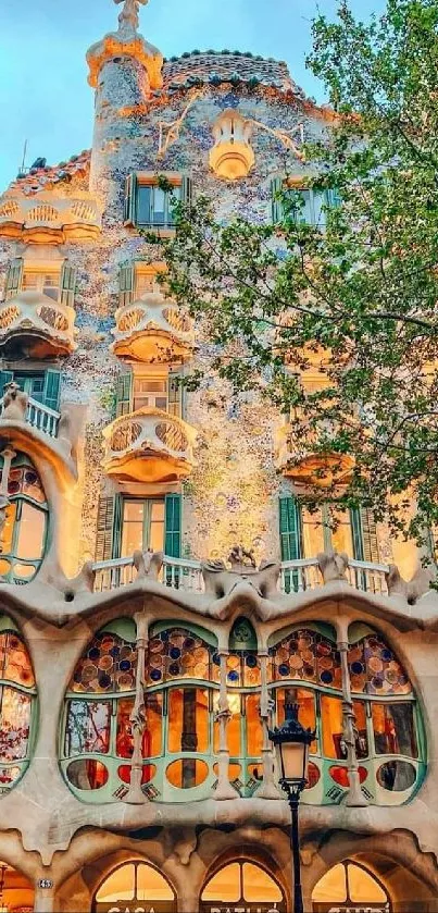 Colorful facade of Casa Batlló in Barcelona, showcasing Gaudí's unique architecture.