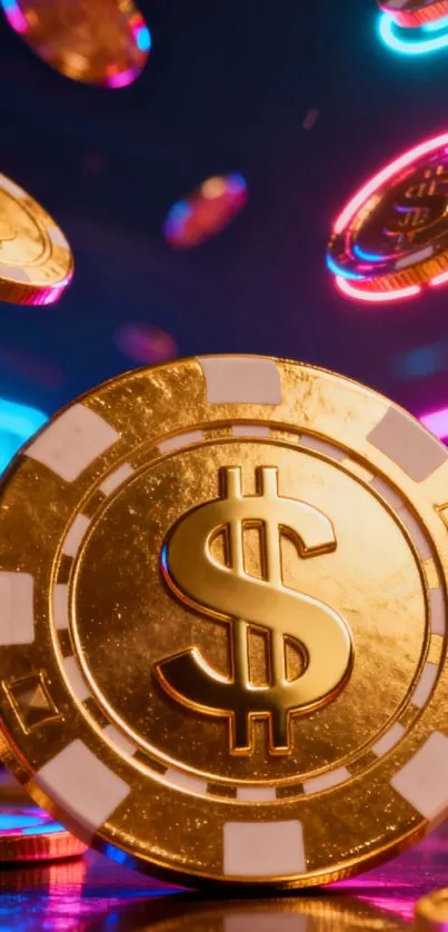 Vibrant casino coins with neon lights