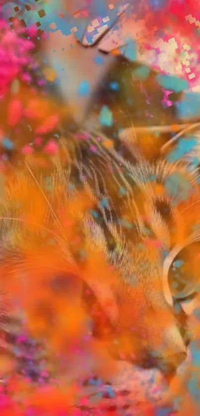 Vibrant abstract wallpaper with a hidden cat and colorful hues.