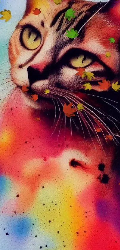 Abstract cat art with vibrant colors.