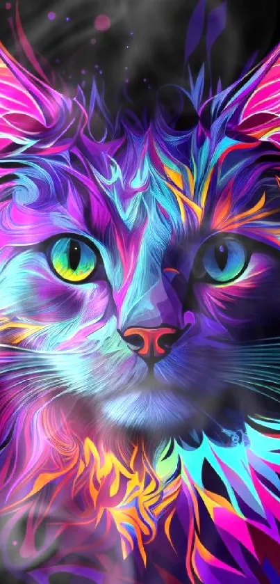 Brightly colored cat digital artwork with vibrant hues and abstract design.