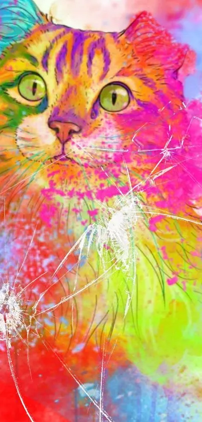 Colorful cat artwork with colorful splashes.