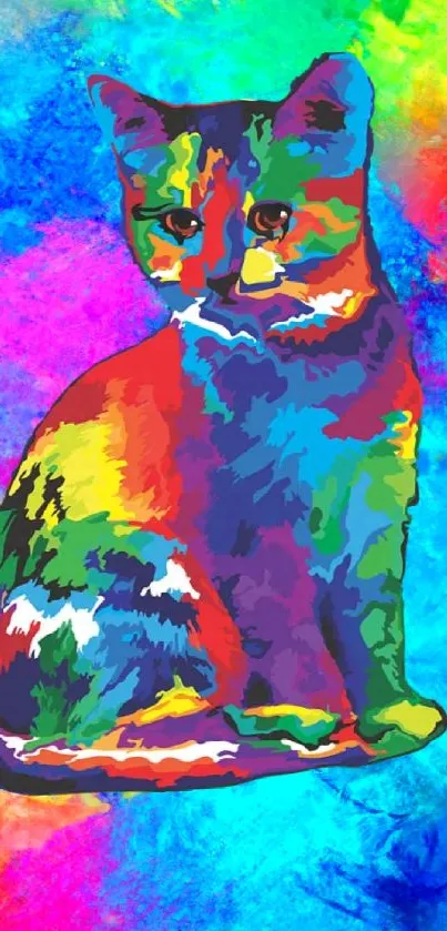 Colorful cat wallpaper with vibrant, watercolor design.