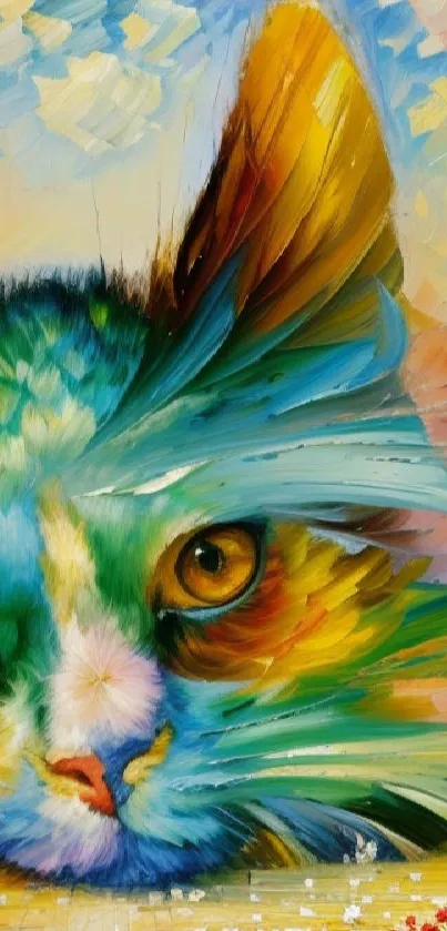 Colorful abstract cat painting for mobile wallpaper.