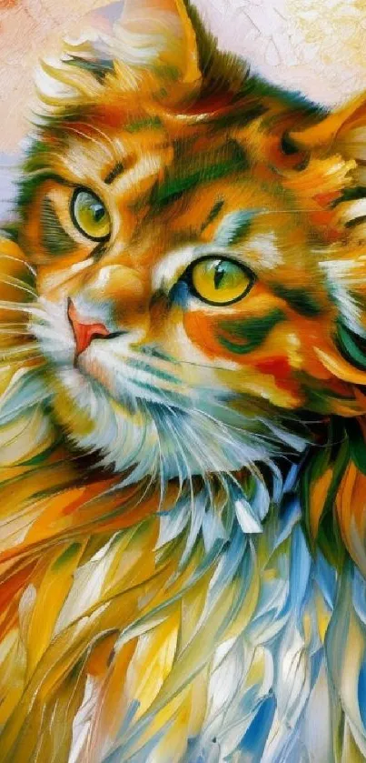 Colorful cat art wallpaper with vibrant orange hues.