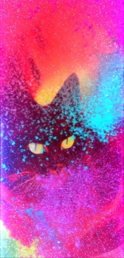 Vibrant cat art wallpaper with striking colors.