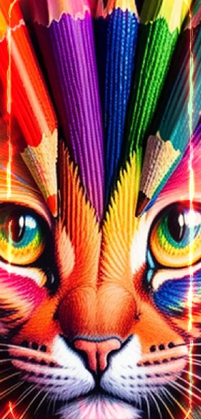 Colorful cat with rainbow pencils as mobile wallpaper.