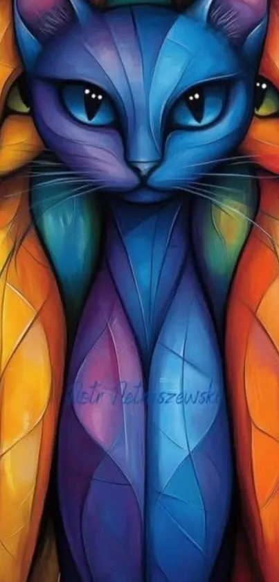 Vibrant abstract cat artwork in bold colors