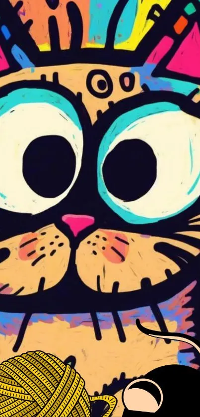Colorful cartoon cat art wallpaper with vibrant design.