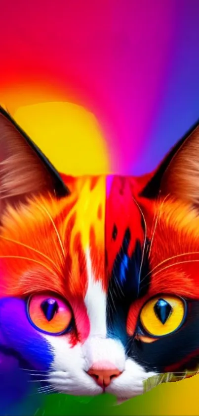 Colorful and vibrant artistic cat wallpaper for mobile devices.