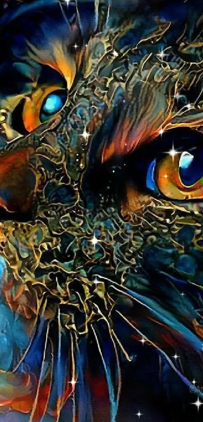 Vibrant artistic cat wallpaper displaying intricate colors and textures.