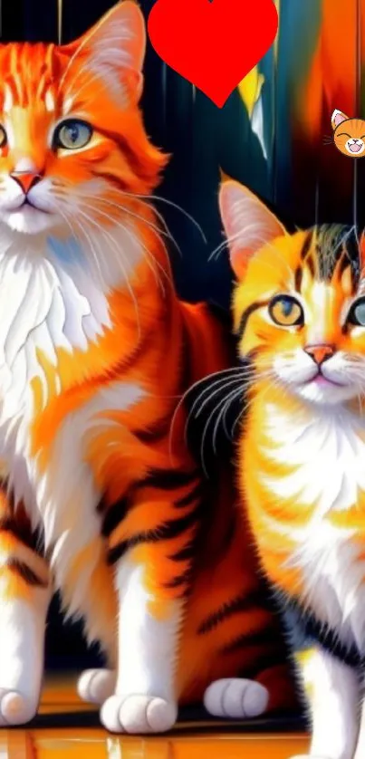 Two vibrant painted cats, rich in orange hues.