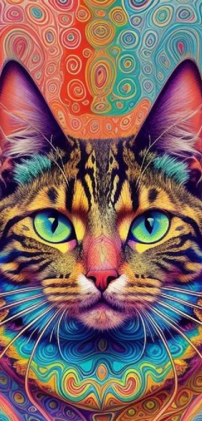 Psychedelic cat art with vibrant colors.