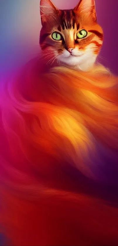 Artistic cat with vibrant, colorful swirls in fantasy style.