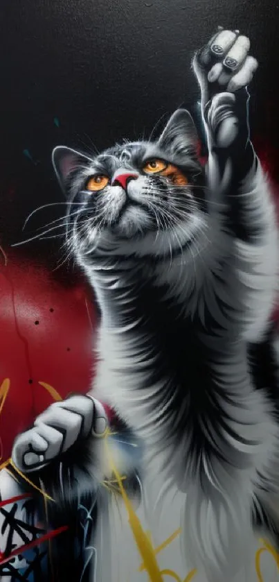 Dynamic cat graffiti with vivid colors and expressive urban style.