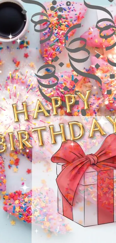 Vibrant pastel party scene with colorful donuts and decorations.