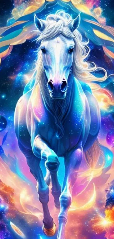 A vibrant celestial horse in a cosmic scene wallpaper.