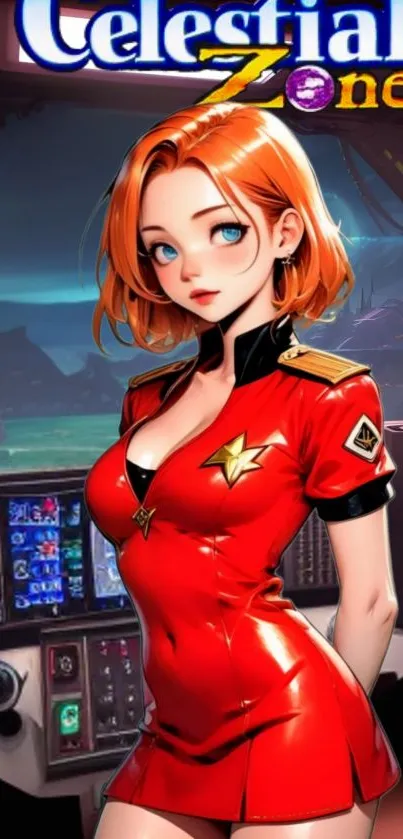 Anime character in red uniform in Celestial Zone wallpaper.