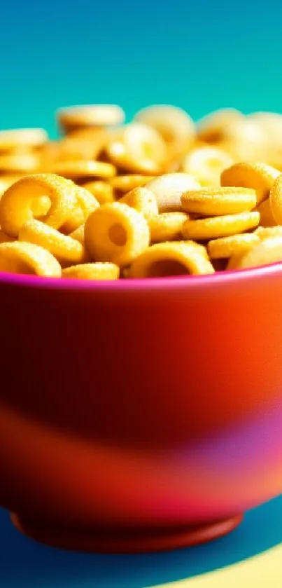 Colorful cereal bowl against a vibrant gradient background.