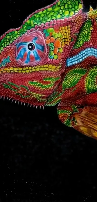 Vibrant and colorful chameleon art wallpaper with intricate details.