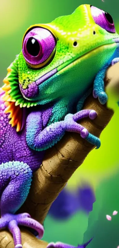 Vibrant chameleon on branch mobile wallpaper.