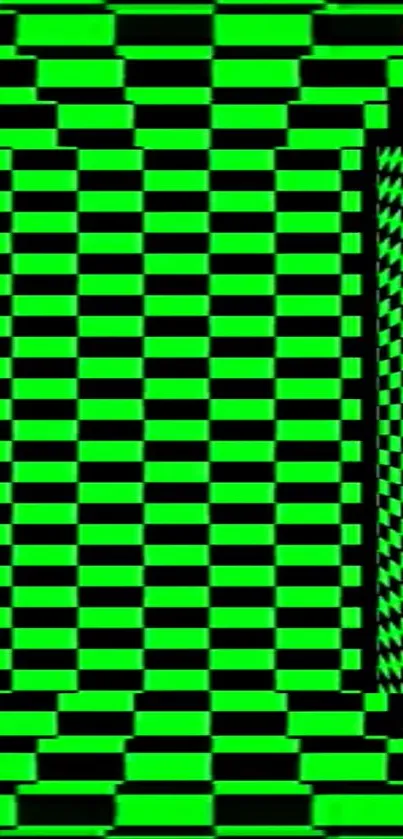 Green and black checkered illusion art for mobile wallpaper.