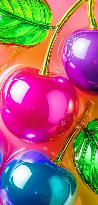 Vibrant cherry-themed mobile wallpaper with bold colors and glossy texture.