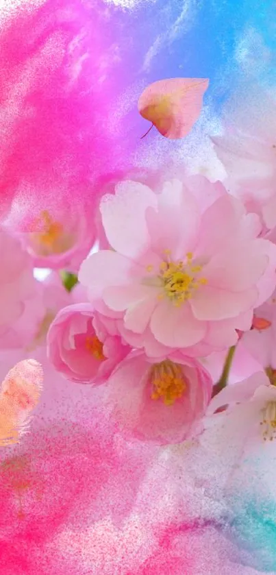 Cherry blossom pink floral wallpaper with pastel colors.