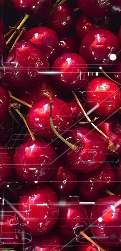 Close-up of vibrant red cherries, ideal for a fresh mobile wallpaper.