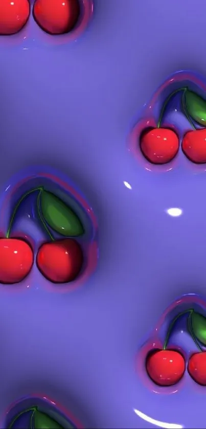 Purple wallpaper with glossy cherries design.